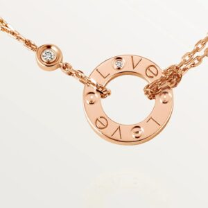 PENDENTIF LOVE, 2 DIAMANTS OR ROSE