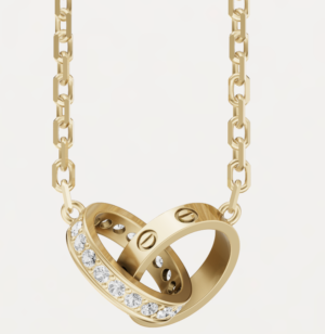 PENDENTIF LOVE, SEMI-PAVÉ OR JAUNE