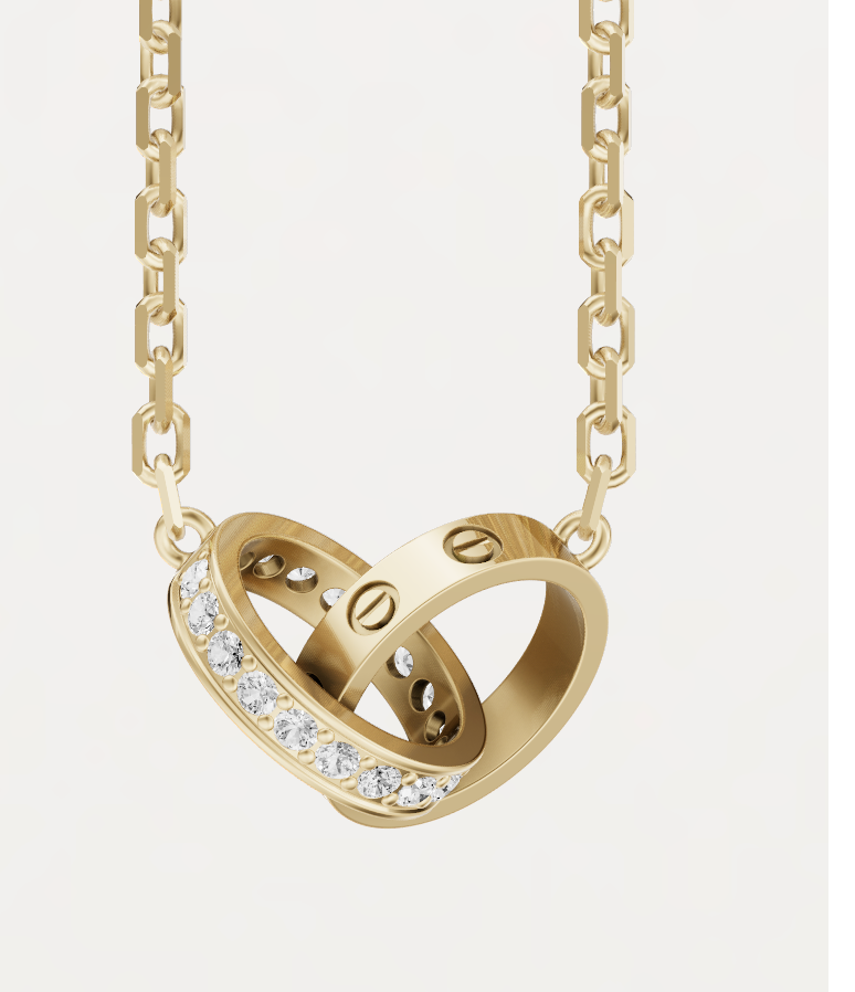 PENDENTIF LOVE, SEMI-PAVÉ OR JAUNE