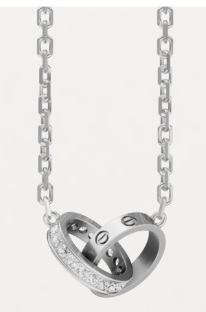 PENDENTIF LOVE, SEMI-PAVÉ OR GRIS