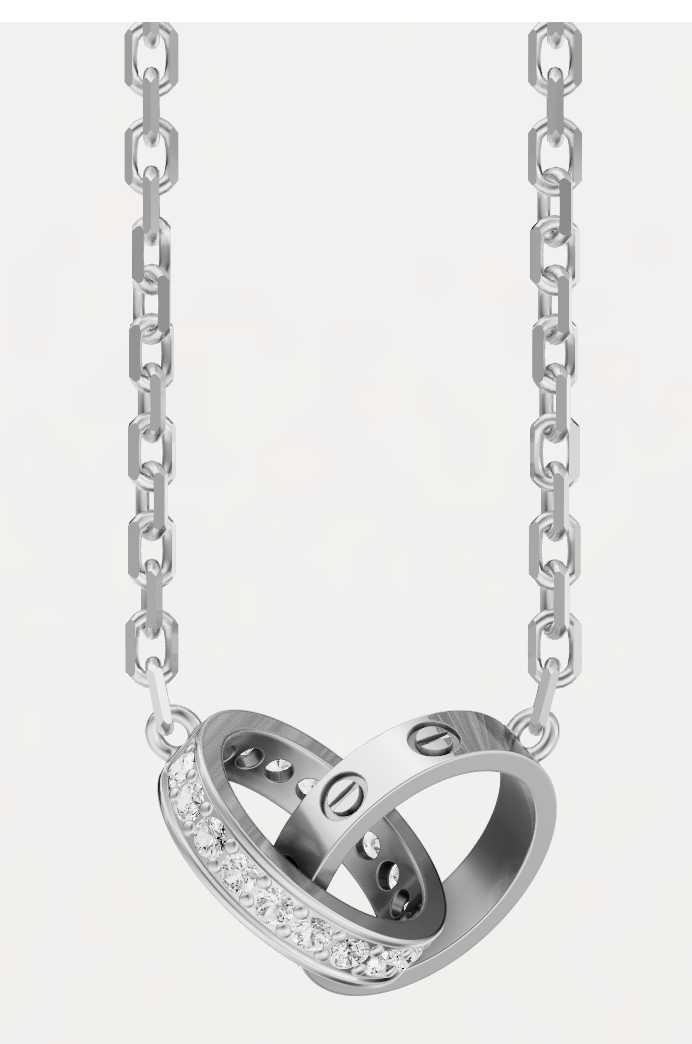 PENDENTIF LOVE, SEMI-PAVÉ OR GRIS