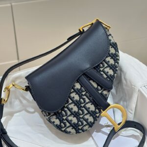 DIOR-Sac bandouliere Saddle toile oblique marine