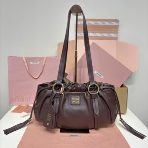 MIU MIU-Sac epaule fronce brun moka