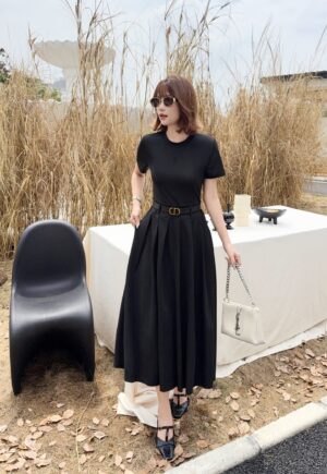 Dior - Robe longue évasée minimaliste - Noir