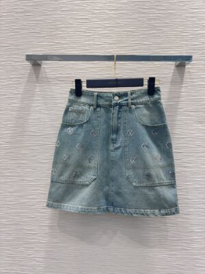 Louis Vuitton - Jupe courte denim broderies - Bleu clair