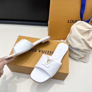 Louis Vuitton - Mules plates - Blanc logo LV