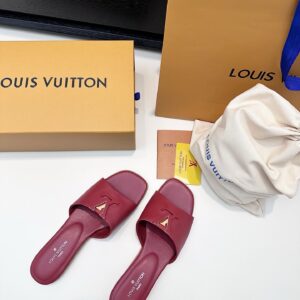 Louis Vuitton - Mules plates - Rose framboise logo LV
