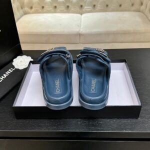 Chanel - Sandales plates - Bleu denim logo CC