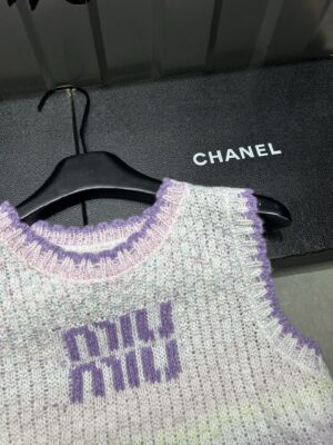 Miu Miu - Débardeur maille rayures logo - Multicolore pastel