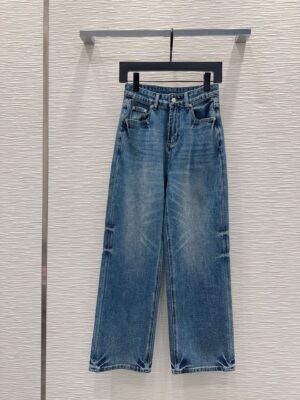 Loewe - Jean droit taille haute logo brodé - Bleu clair
