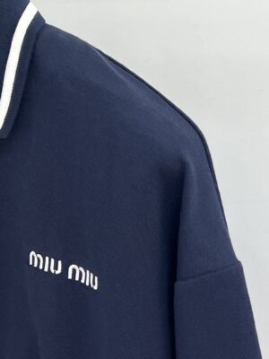 Miu Miu - Veste zippée col montant logo brodé - Bleu marine
