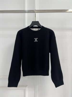 Celine - Pull maille logo brodé - Noir