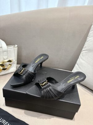 Saint Laurent - Mules à talon - Noir logo YSL