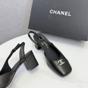 Chanel - Escarpins slingback - Noir cuir