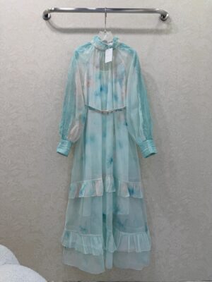 Zimmermann - Robe longue mousseline volantée - Bleu pastel