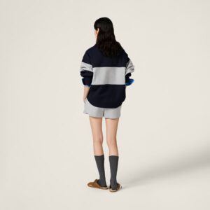 Miu Miu - Pull rugby maille bande contrastée - Bleu marine et blanc
