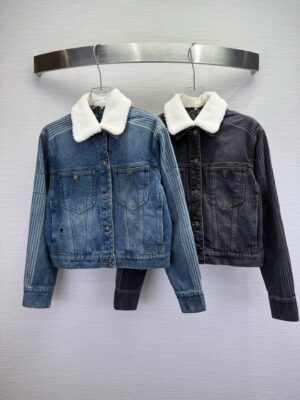Dior - Veste denim cropped col fourrure - Gris