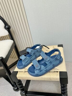 Chanel - Sandales plates - Denim bleu