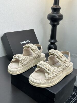 Chanel - Sandales plates - Tweed beige