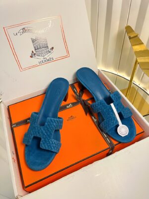 Hermès - Sandales plates - Bleu électrique