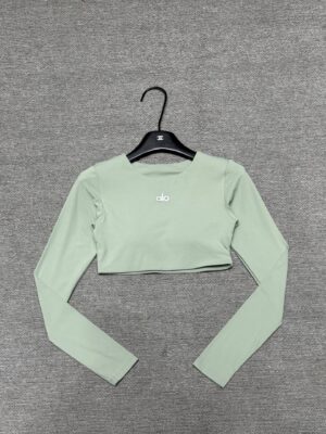Alo - Top sport cropped manches longues - Vert sauge