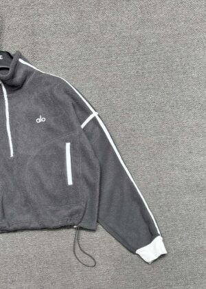 Alo - Sweat sport cropped demi-zip - Gris