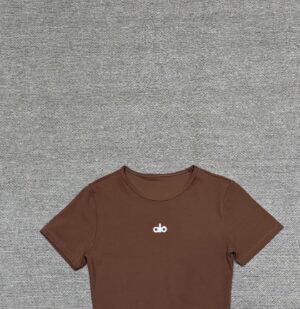 Alo - T-shirt ajusté logo brodé - Marron