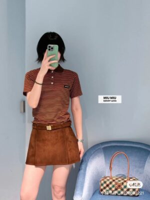 Miu Miu - Polo rayé ajusté - Orange et noir