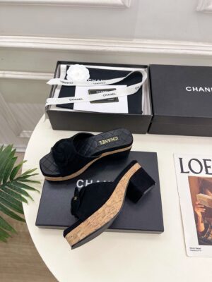 Chanel - Mules compensées - Noir daim