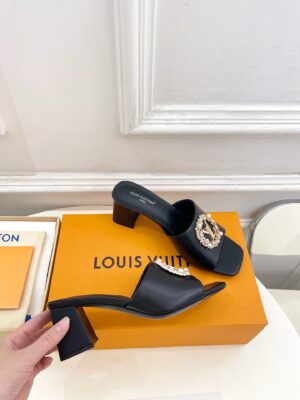 Louis Vuitton - Mules à talon - Noir bijou doré