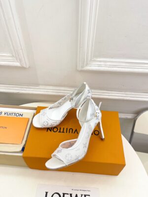 Louis Vuitton - Sandales à talon bride cheville - Blanc monogramme strass