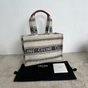 Celine - Cabas toile rayures ecru noir