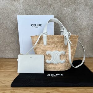 Celine - Cabas paille Triomphe cuir blanc