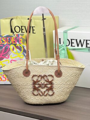 Loewe - Cabas paille anagram cuir naturel