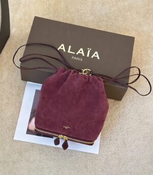 Alaia - Sac seau suede bordeaux cordon