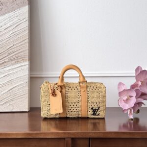 Louis Vuitton - Sac Boston paille cuir naturel