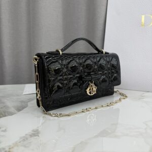 DIOR-Sac a main cannage verni noir
